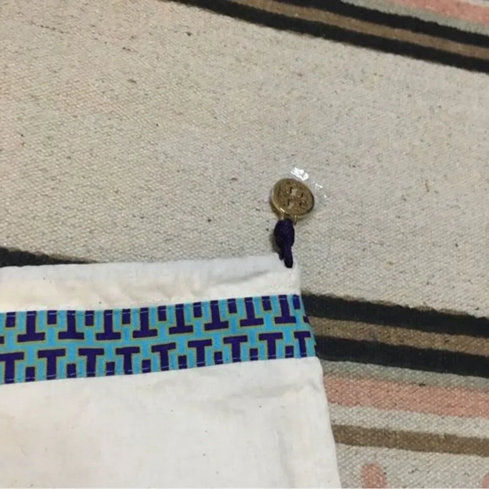 Tory Burch Large Blue trim gold logo drawstring charm